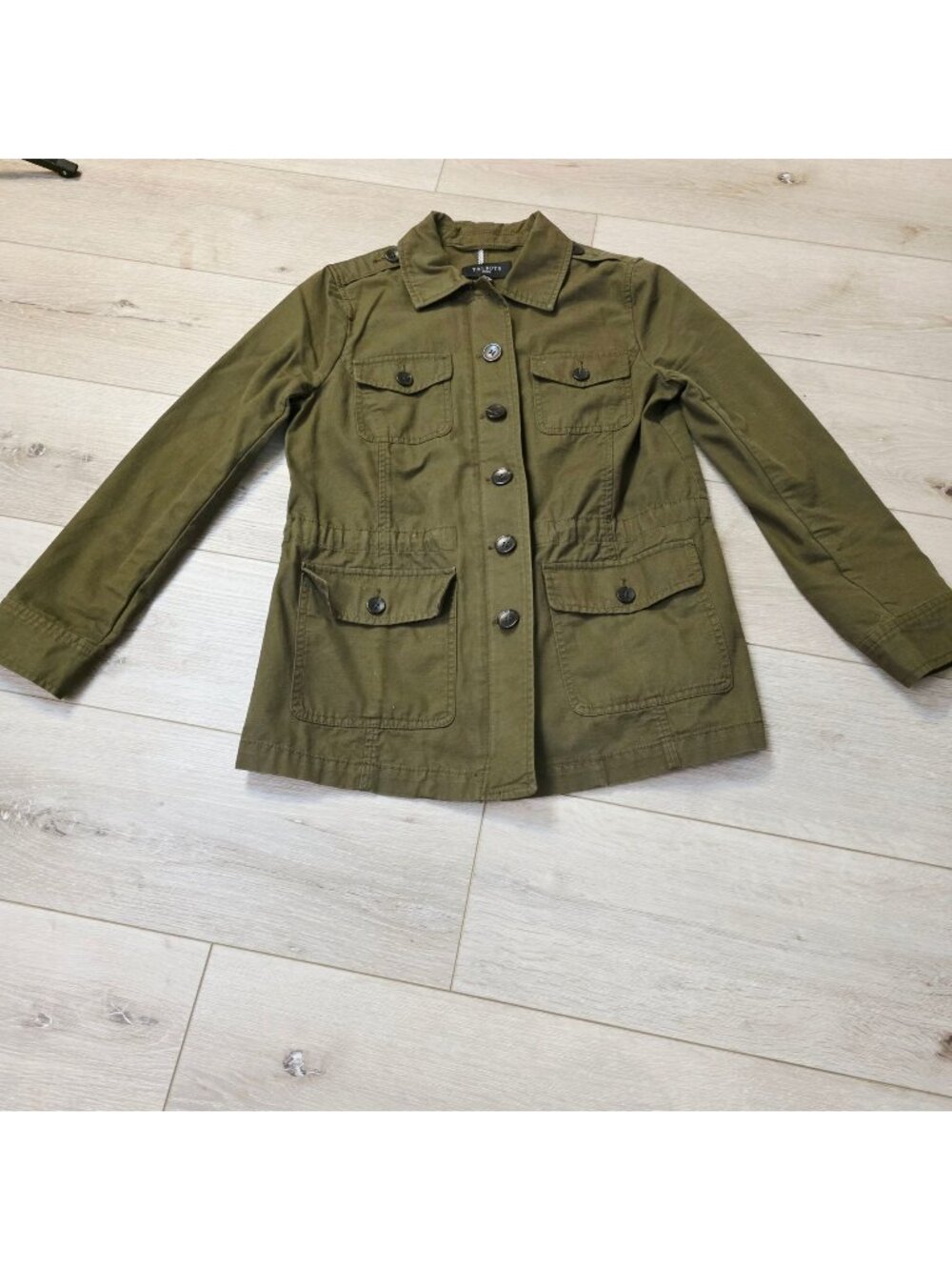 Talbots Olive Green Utility Field Jacket Sm Petite Button Zip Earth Tone